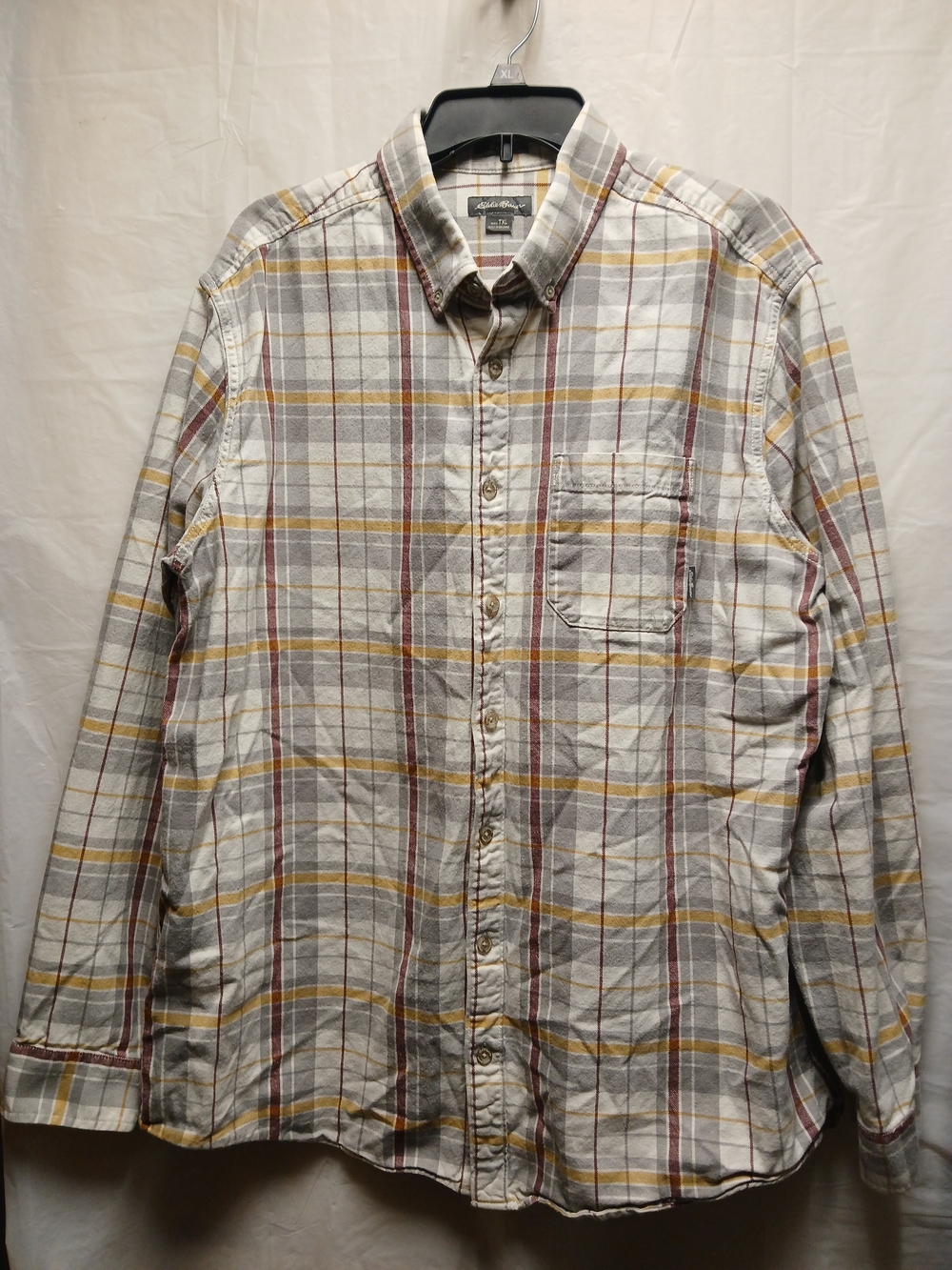 Eddie Bauer Men’s Plaid Button-Down Shirt - White, Gray, Yellow, Brown